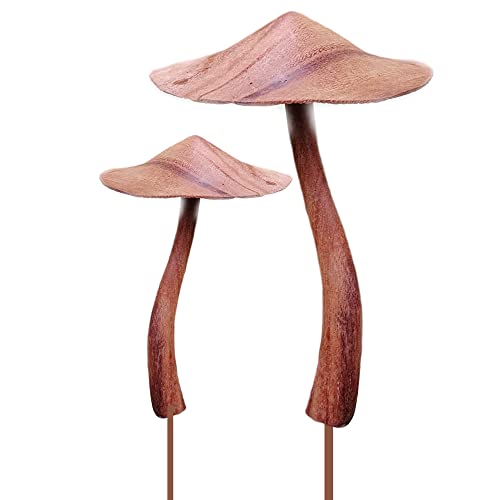 ART-CRAFT 2 Parasol Gartenstecker Deko Pilze aus Holz von Hand geschnitzt 15 cm und 22 cm hoch von ART-CRAFT