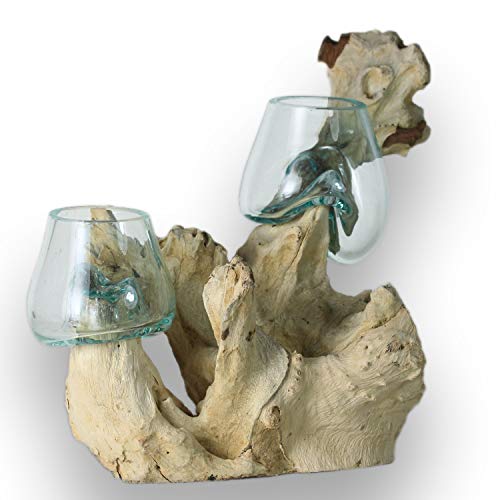ART-CRAFT Handgemachtes Wurzelholz mit Glas Wurzelholz Deko 2 Dekoschalen auf einem Dekoholz geformt. Dies ist ein Beispielfoto von ART-CRAFT