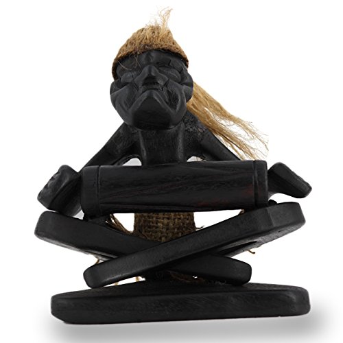 ART-CRAFT AS016 Asmat Musiker mit Bongo aus Holz dunkel gefärbt H=12cm von ART-CRAFT
