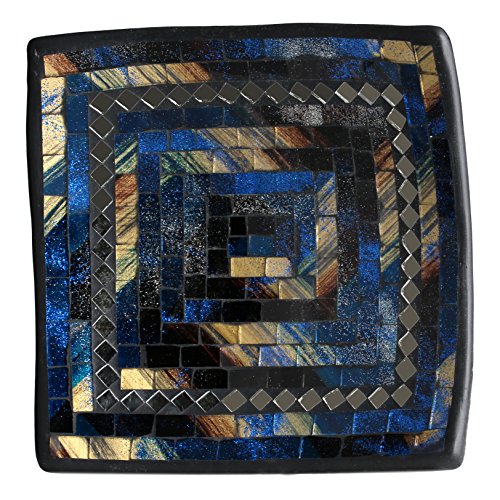 ART-CRAFT Dekoschale Mosaikschale blau mit Spiegel Tonschale Schlüsselschale aus Terracotta mit handbemalten Glaselementen zu einem schönen Muster von Hand gearbeitet von ART-CRAFT