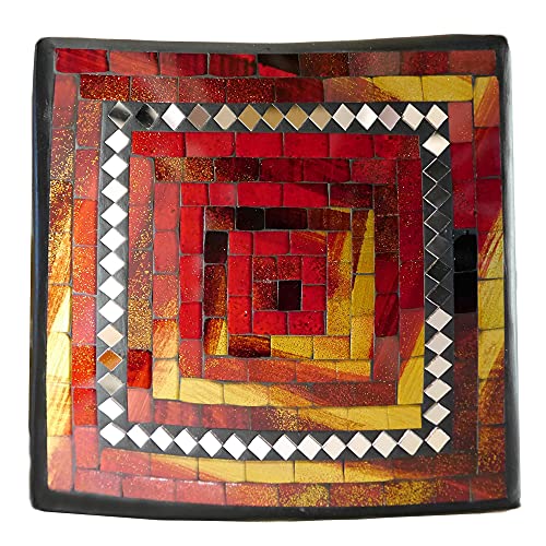 ART-CRAFT Dekoschale Mosaikschale rot Gold mit Spiegel Tonschale Schlüsselschale aus Terracotta mit handbemalten Glaselementen zu einem schönen Muster von Hand gearbeitet von ART-CRAFT