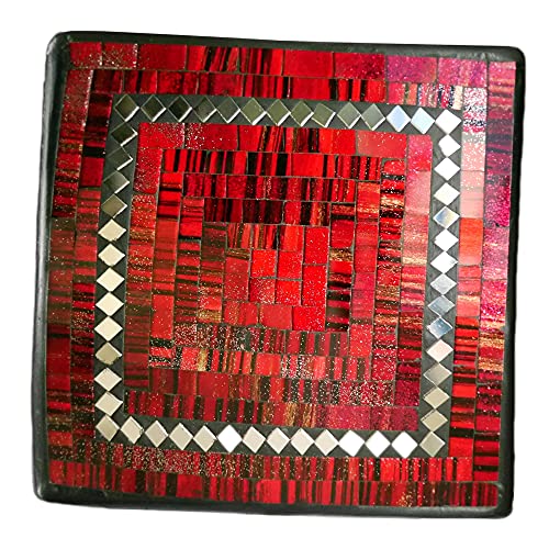 ART-CRAFT Dekoschale Mosaikschale rot mit Spiegel Tonschale Schlüsselschale aus Terracotta mit handbemalten Glaselementen zu einem schönen Muster von Hand gearbeitet von ART-CRAFT