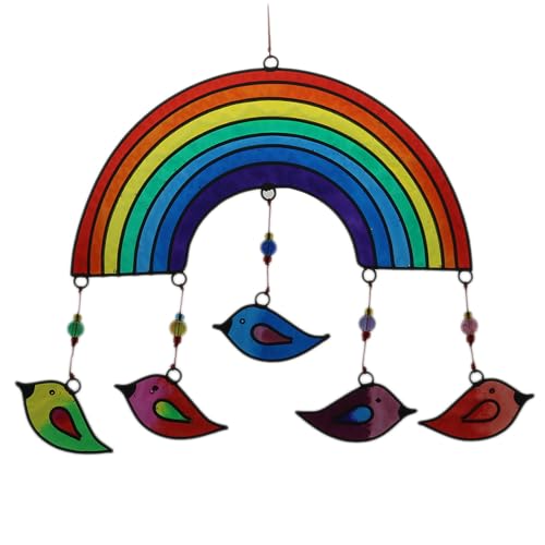ART-CRAFT Fenster Hängedeko Sonnenfänger – Handgemachter Suncatcher für magische Lichtspiele – Fensterdeko und Gartendekon – Handbemalte Fensterdekoration - Motiv Regenbogen von ART-CRAFT