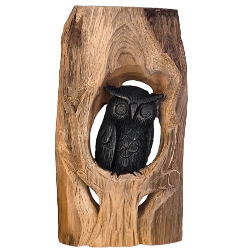 ART-CRAFT Handgeschnitzte Holz-Eule mit detailliertem Federkleid 5cm hoch von ART-CRAFT