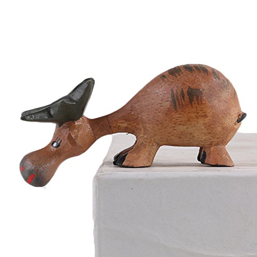 ART-CRAFT Holz-Elch Schnitzerei aus Pinien Holz leicht dunkel gebeizt und leicht bemalt 10cm von ART-CRAFT