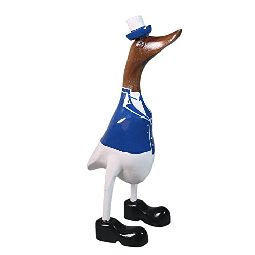 ART-CRAFT Holz Ente Lauf Ente Gartendeko Figur aus Bambus Wurzel und Teak Holz Kapitän handbemalt 25cm hoch von ART-CRAFT