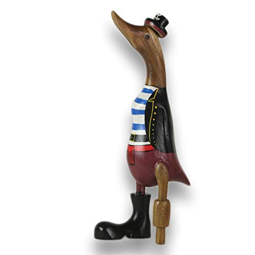 ART-CRAFT Holz Ente Lauf Ente Gartendeko Figur aus Bambus Wurzel und Teak Holz Pirat handbemalt 25cm hoch von ART-CRAFT