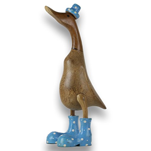 ART-CRAFT Holz Ente Lauf Ente Gartendeko Figur aus Bambus Wurzel und Teak Holz mit Stiefel und Hut türkis 45cm ART-CRAFT Holz Ente Lauf Ente Gartendeko Figur aus Bambus Wurzel und Teak Holz mit Stiefel und Hut türkis 45cm von ART-CRAFT