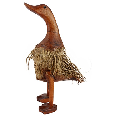 ART-CRAFT Holz Ente Lauf Ente aus Natur Bambuswurzel und Teak-Holz Braun gebeizt als Gartendeko Geeignet Höhe 20cm von ART-CRAFT