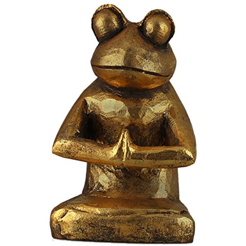 ART-CRAFT Holz-Frosch Meditation aus Albesia Holz antik-Gold bemalt 20cm von ART-CRAFT