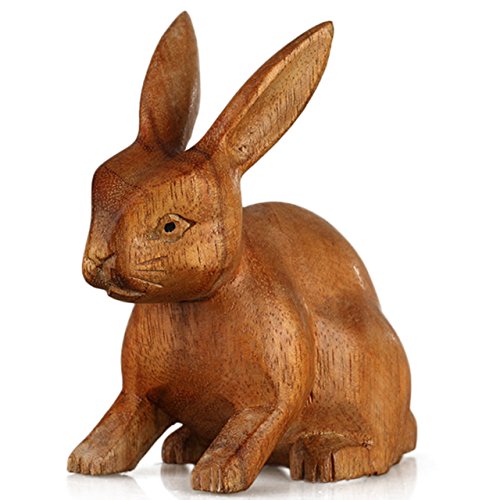 ART-CRAFT Holz-Hase Schnitzerei aus Suar Holz Natur 13cm von ART-CRAFT