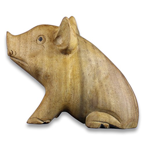 ART-CRAFT Holz Schwein von Hand geschnitzt aus einem schönen Stück Holz 15cm von ART-CRAFT