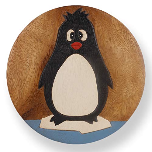 ART-CRAFT Vielseitiger Kinderhocker Holzhocker rund aus Massivholz Tiermotiv Pinguin mit vielen Einsatz Möglichkeiten von ART-CRAFT