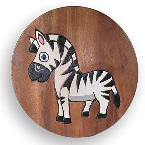 ART-CRAFT Vielseitiger Kinderhocker Holzhocker rund aus Massivholz Tiermotiv Zebra mit vielen Einsatz Möglichkeiten von ART-CRAFT