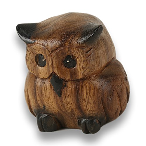 ART-CRAFT Kleine Dicke Eule aus Holz handgeschnitzt 8cm von ART-CRAFT