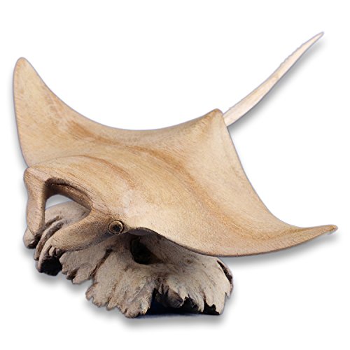 ART-CRAFT Kunsthandwerk aus Bali von Hand Geschnitzte wunderschöne deko Holz Miniatur Manta Tierfigur. Ideal als Wohnzimmer deko Figur oder als Regaldekoration. Hervorragend als Geschenk geeignet. von ART-CRAFT