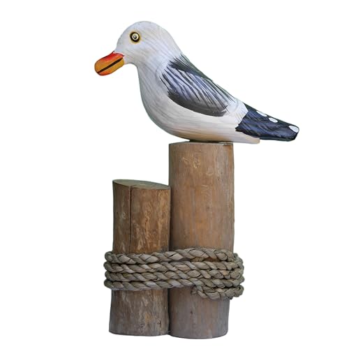 ART-CRAFT Möwen-Skulptur auf nostalgischem Strandgut-Poller - Filigrane Holz-Deko im Vintage-Look 21 cm hoch von ART-CRAFT