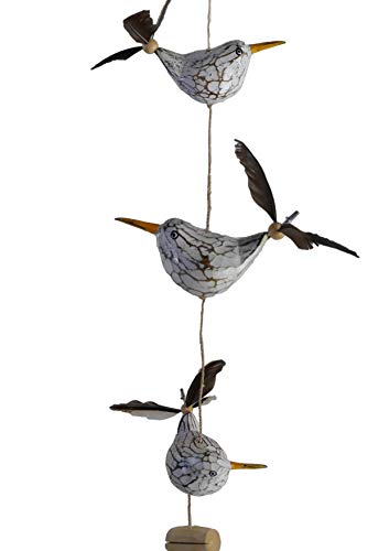 ART-CRAFT Möwen-Windspiel mit Feder Propeller mit 3 Deko Möwen Holz Tierfiguren als Maritime deko, Balkon-deko oder als Garten-Dekoration von ART-CRAFT
