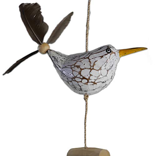 ART-CRAFT Möwen-Windspiel mit Feder Propeller mit 1 Deko Möwe +2 Ersatzfedern Holz Tierfigur als Maritime deko, Balkon-deko oder als Garten-Dekoration von ART-CRAFT