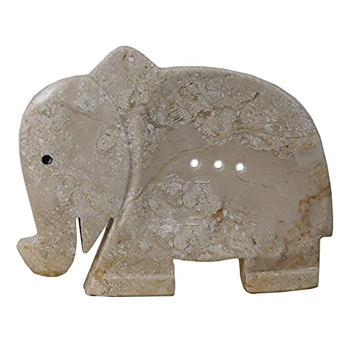 ART-CRAFT Marmor Seifenschale Seifenhalter Seifenablage aus Naturmarmor Tiermotiv Elefant für Badezimmer Dusche Küche Waschbecken von ART-CRAFT