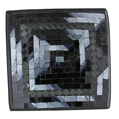 ART-CRAFT Dekoschale Mosaikschale schwarz mit Spiegel Tonschale Schlüsselschale aus Terracotta mit handbemalten Glaselementen zu einem schönen Muster von Hand gearbeitet von ART-CRAFT