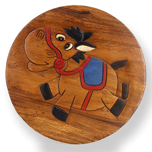 ART-CRAFT Vielseitiger Kinderhocker Holzhocker rund aus Massivholz Tiermotiv Pferd Funny mit vielen Einsatz Möglichkeiten von ART-CRAFT