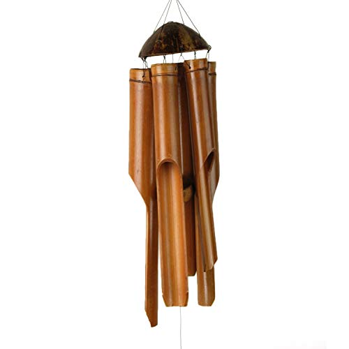 ART-CRAFT rustikales Bambus Windspiel Bamboo Bamboo Feng Shui Glockenspiel aus Bambus deko für draußen aus Holz handgemacht länge 110cm von ART-CRAFT