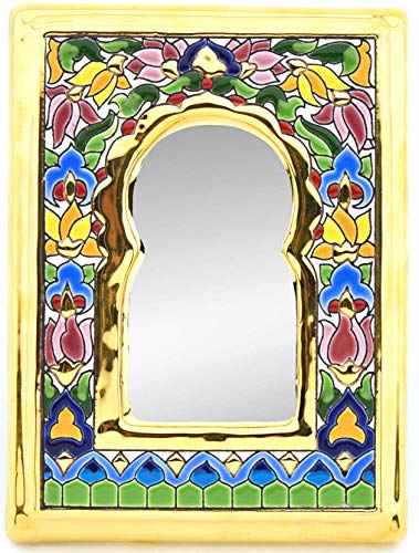 ART ESCUDELLERS Spiegel Modell 1, dekorativer Spiegel aus Keramik zum Aufhängen, handbemalt mit Trockenschnurtechnik, Feingold, 24 Karat (Karat), 15 cm x 20 cm x 1 cm. von ART ESCUDELLERS