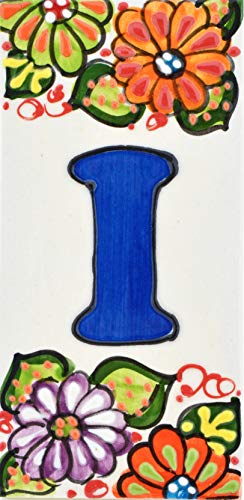 ART ESCUDELLERS Schilder mit Zahlen und Nummern auf Keramikkachel. Handgemalte Kordeltechnik Fuer Schilder mit Namen, Adressen und Wegweisern. Design Jardin 14,5 cm x 7 cm (Buchstaben I). von ART ESCUDELLERS