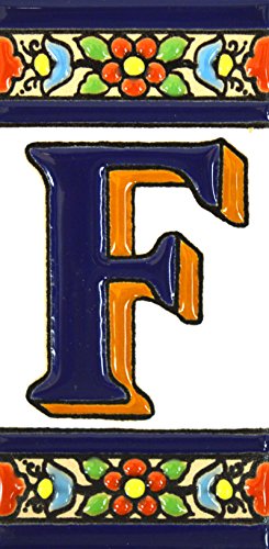Schilder mit Zahlen und Nummern auf vielfarbiger Keramikkachel. Handgemalte Kordeltechnik fuer Schilder mit Namen, Adressen und Wegweisern. Persoenlich gestaltbarer Text. Design FLORES MEDIANO 10,9cm x 5,4 cm (BUCHSTABEN "F"). Schilder mit Zahlen und Nummern auf vielfarbiger Keramikkachel. Handgemalte Kordeltechnik fuer Schilder mit Namen, Adressen und Wegweisern. Persoenlich gestaltbarer Text. Design FLORES MEDIANO 10,9cm x 5,4 cm (BUCHSTABEN "F"). von ART ESCUDELLERS