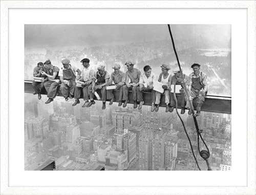 ART PRINT CAFE' – Vintage Foto-Bild – Charles C. Ebbets, Mittagspause auf einem Wolkenkratzer, New York, 1932. Gerahmte Kunstdrucke, Rahmenfarbe: Weiss von ART PRINT CAFE'