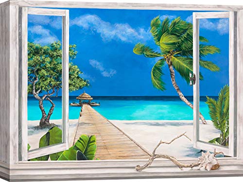 Art Print Cafe - Fenster zum Meer - Kunstdruck auf Leinwand - Remy Dellal, Tropischer Strand 2-70 x 50 cm von ART PRINT CAFE'