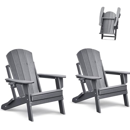 ART TO REAL ATR Klappbar Adirondack Stuhl Kunststoff Set of 2,Adirondack Chair mit Getränkehalter,Wetterfester Gartenstuhl Outdoor Sessel, Relaxsessel Plastik Garten Terrasse von ART TO REAL