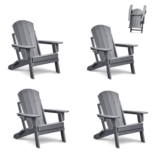 ART TO REAL ATR Klappbar Adirondack Stuhl Kunststoff Set of 4,Adirondack Chair mit Getränkehalter,Wetterfester Gartenstuhl Outdoor Sessel, Relaxsessel Plastik Garten Terrasse von ART TO REAL