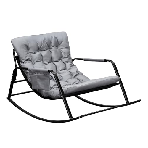 ART TO REAL ATR Schaukelstuhl Groß,Schaukelstuhl Outdoor mit komfortablem Kissen, Strapazierfähiger Loungesessel mit Metallgestell und Wasserfestem Teslin-Stoff, ideal für Wohnzimmer, Schlafzimmer von ART TO REAL