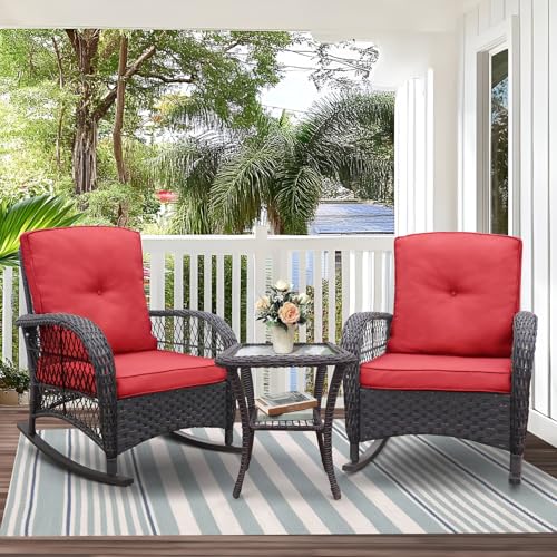 ATR ART TO REAL Gartentisch und Stühle, Outdoor-Schaukelstuhl, Balkonmöbel, Rattan-Bistro-Sets für 2 Personen für Garten, Allwettergebrauch, braunes Korbgeflecht und rotes Kissen ATR ART TO REAL Gartentisch und Stühle, Outdoor-Schaukelstuhl, Balkonmöbel, Rattan-Bistro-Sets für 2 Personen für Garten, Allwettergebrauch, braunes Korbgeflecht und rotes Kissen von ART TO REAL