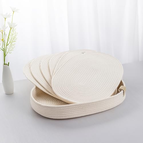 ART pinecone Tischsets 6er Set Oval - Gewebte Boho Bauernhaus Tischmatten für Esstisch für 6, Küchendekoration, Waschbar und Handgemacht Rustikales Tischzubehör (Oval, Off White) von ART pinecone