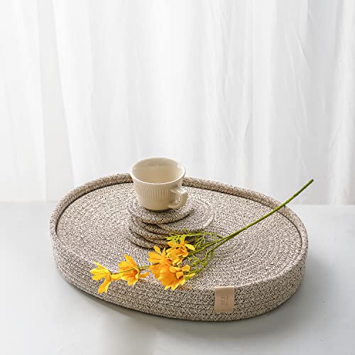 ART pinecone Tischsets 6er Set Oval - Gewebte Boho Bauernhaus Tischsets für Esstisch für 6, Küchendekoration, waschbar und handgefertigt rustikale Tischaccessoires (Oval Plus, Braun gemischt) von ART pinecone