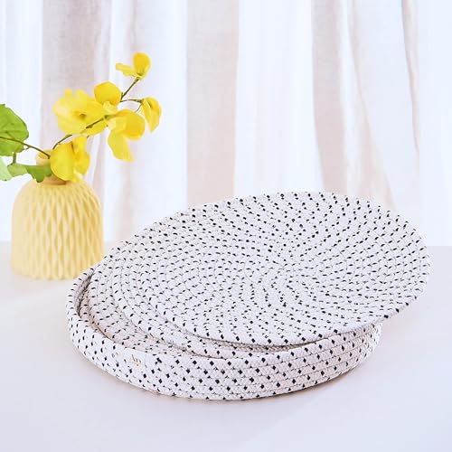 Art PineCone Platzsets aus gewebtem Baumwollseil, rund, mit Halter, rutschfest und hitzebeständig, Shabby-Chic-Tischsets (schwarze Punkte, 33 cm), 4 Stück von ART pinecone