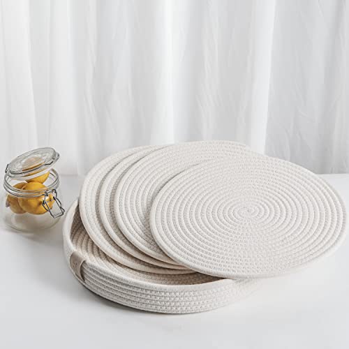 Art PineCone Runde Tischsets aus gewebtem Baumwollseil, 4 Stück, mit Halter, rutschfest und hitzebeständig für Ihre perfekte Tischdekoration. (33 cm gebrochenes Weiß) von ART pinecone