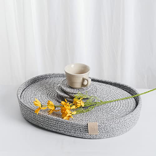 Art Pinecone Tischsets aus gewebtem Baumwollseil, 6 Stück, 40.6x30.5 cm, komplett mit Halter und perfekt für Tischdekoration. (plus 6 Untersetzer, Grau gemischt) von ART pinecone