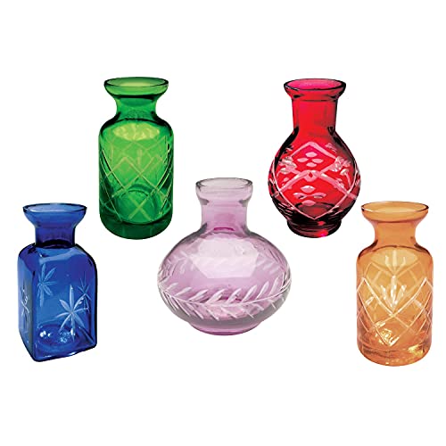 ART & ARTIFACT Mini-Vasen für Blumen, kleine Glasvasen, transparent, 5er-Set, einzelne Knospenvasen für Raumdekoration, Schmucktöne von ART & ARTIFACT