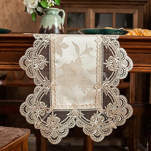 ARTABLE Exquisite Spitze High-End Jacquard Stoff Tischdecke Tischläufer rechteckiges Quadrat optional geeignet für alle Arten von Hausversammlungen und Hochzeiten (Beige, 40 x 140 cm) von ARTABLE