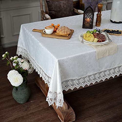 ARTABLE Tischdecken aus Spitze Tischläufer rechteckig Jacquard-Stoff Couchtisch Tischdecken geeignet für Zuhause Party Garten Hochzeit Weihnachten (Weiß-3,140 x 180 cm) von ARTABLE