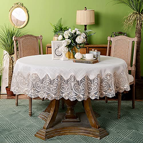ARTABLE Runde Tischdecken aus Spitze mit Makramee-Rand, transparent, Bestickt – Tischdecke aus Stoff (Beige, 152,4 cm) von ARTABLE