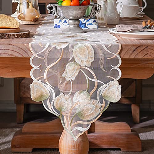 ARTABLE Spitze Tischläufer Makramee Vintage Blumen Kommode Schal mit exquisiter Stickerei Tischläufer für Küche Zuhause Hochzeit Party Esszimmer Dekoration (30,5 x 152,4 cm, Beige) von ARTABLE