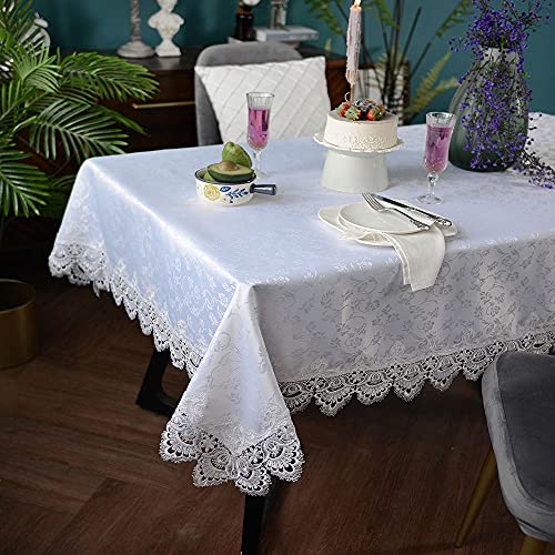 ARTABLE Tischdecken aus Spitze Tischläufer rechteckig Jacquard-Stoff Couchtisch Tischdecken geeignet für Zuhause Party Garten Hochzeit Weihnachten (White-1, 140 x 220 cm) von ARTABLE