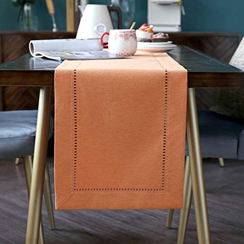 Exquisites Leinengewebe Exquisites Lasergeschnittenes Muster Tischläufer Beige Orange Grün Kaffee Farbe Grau Optional (Orange, 35 x 180 cm) von ARTABLE