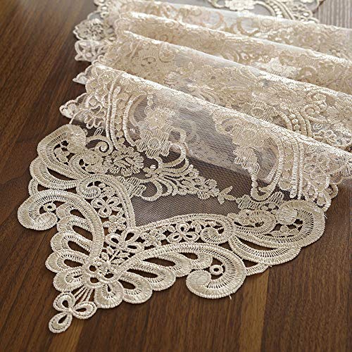 Makramee-Tischläufer, rechteckig, bestickt, mit exquisitem Vintage, Shabby-Chic-Stil, für Urlaub, Hochzeit, lange Esstische 10" x 47" champagnerfarben von ARTABLE