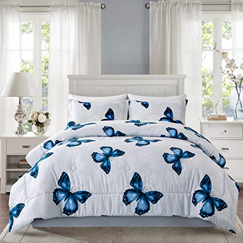 ARTALL Leichtes Mikrofaser-Bettwäsche-Set, 2-teilig, mit 1 Kissenbezug, Schmetterlingsmuster, Doppelbettgröße, Blau von ARTALL
